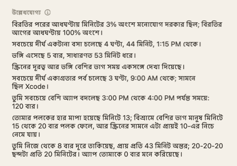 দিনের সারসংক্ষেপের উল্লেখযোগ্য অংশ: দিনটা নিয়ে কয়েকটা ছোট বাক্য।