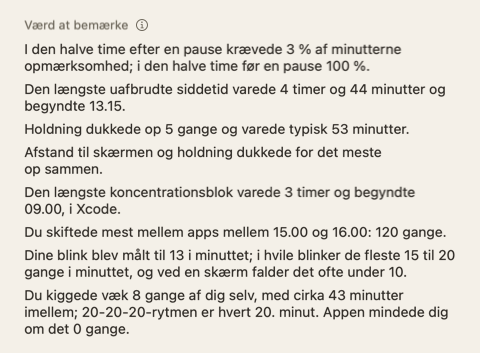 Afsnittet Værd at bemærke i dagsoversigten: et par korte sætninger om dagen.