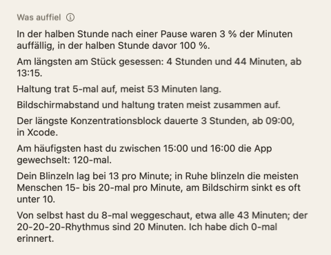 Der Abschnitt „Was auffiel“ der Tagesübersicht: ein paar kurze Sätze über den Tag.