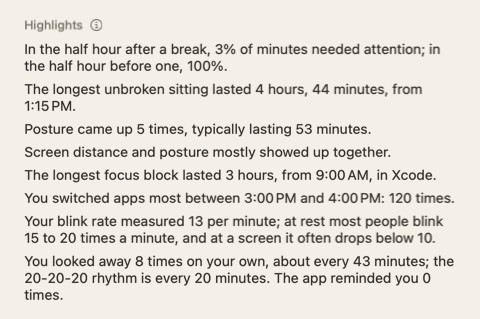 The Highlights section of the day summary: a few short sentences about the day.
