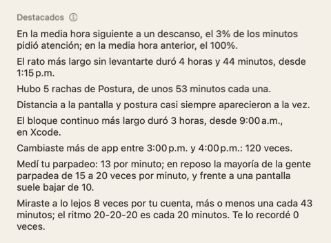 La sección Destacados del resumen del día: unas cuantas frases cortas sobre el día.