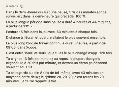 La section À retenir du résumé du jour : quelques phrases courtes sur la journée.