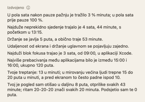 Odjeljak Izdvojeno u sažetku dana: nekoliko kratkih rečenica o danu.