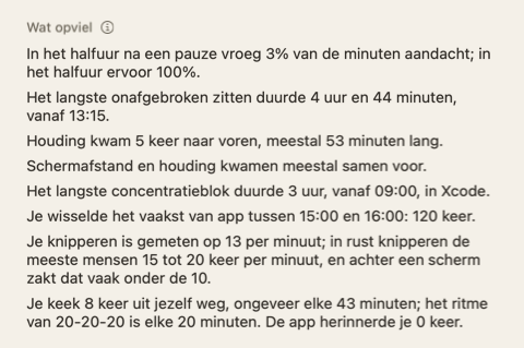Het gedeelte Wat opviel van het dagoverzicht: een paar korte zinnen over de dag.