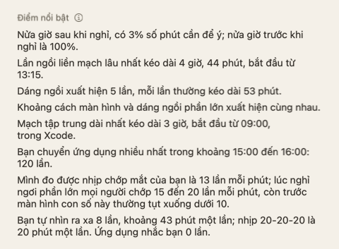 Mục Điểm nổi bật của phần tóm tắt ngày: vài câu ngắn về ngày hôm đó.